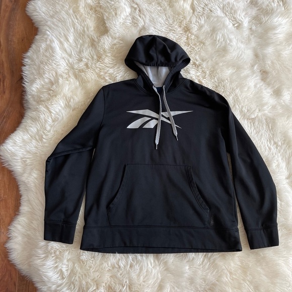 Reebok Black Hoodie Sweatshirt Large Logo Men L - Picture 1 of 5